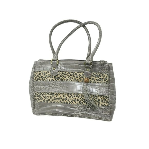 WILD Handbag Faux CROCcodile skin Leather and CHEETAH Print Purse - Picture 1 of 12